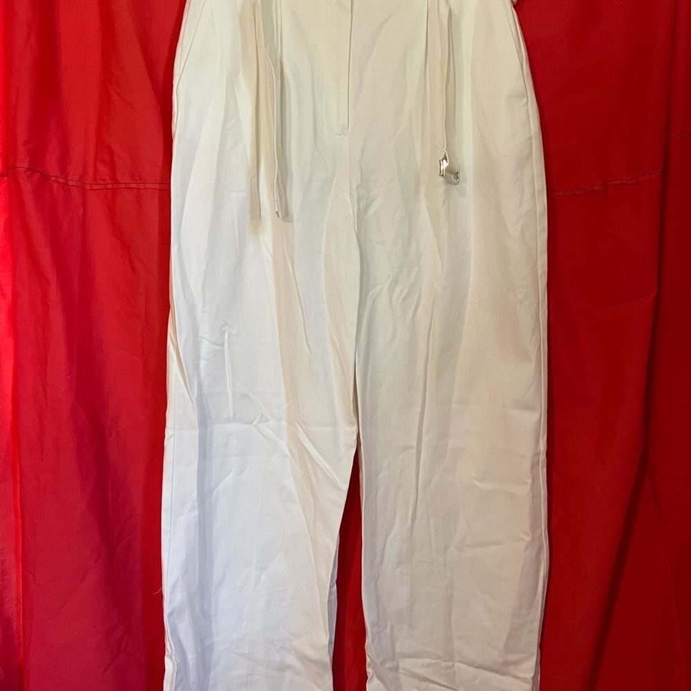 Vince Camuto Women’s Trousers Size 12 Cream High Waist Belted Wide Leg Work
